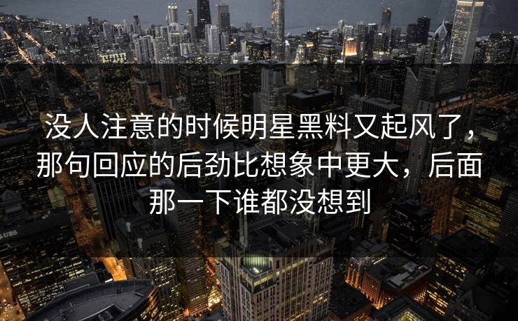 没人注意的时候明星黑料又起风了，那句回应的后劲比想象中更大，后面那一下谁都没想到