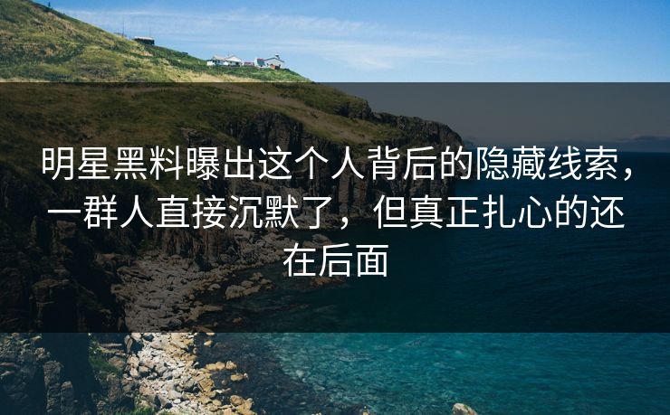 明星黑料曝出这个人背后的隐藏线索，一群人直接沉默了，但真正扎心的还在后面