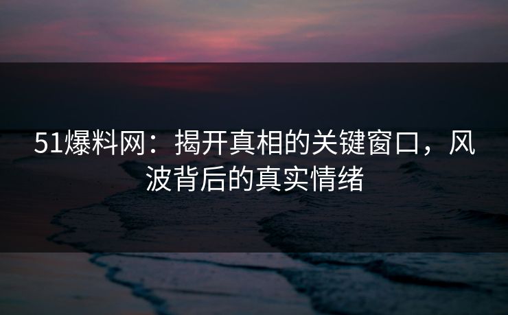 51爆料网:揭开真相的关键窗口,风波背后的真实情绪 51爆料网:揭开真相的关键窗口,风波背后的真实情绪